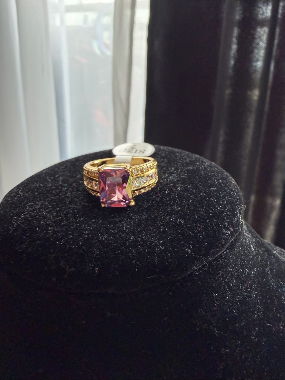 Gold-Plated Women’s Ring with Purple Rectangular Gem